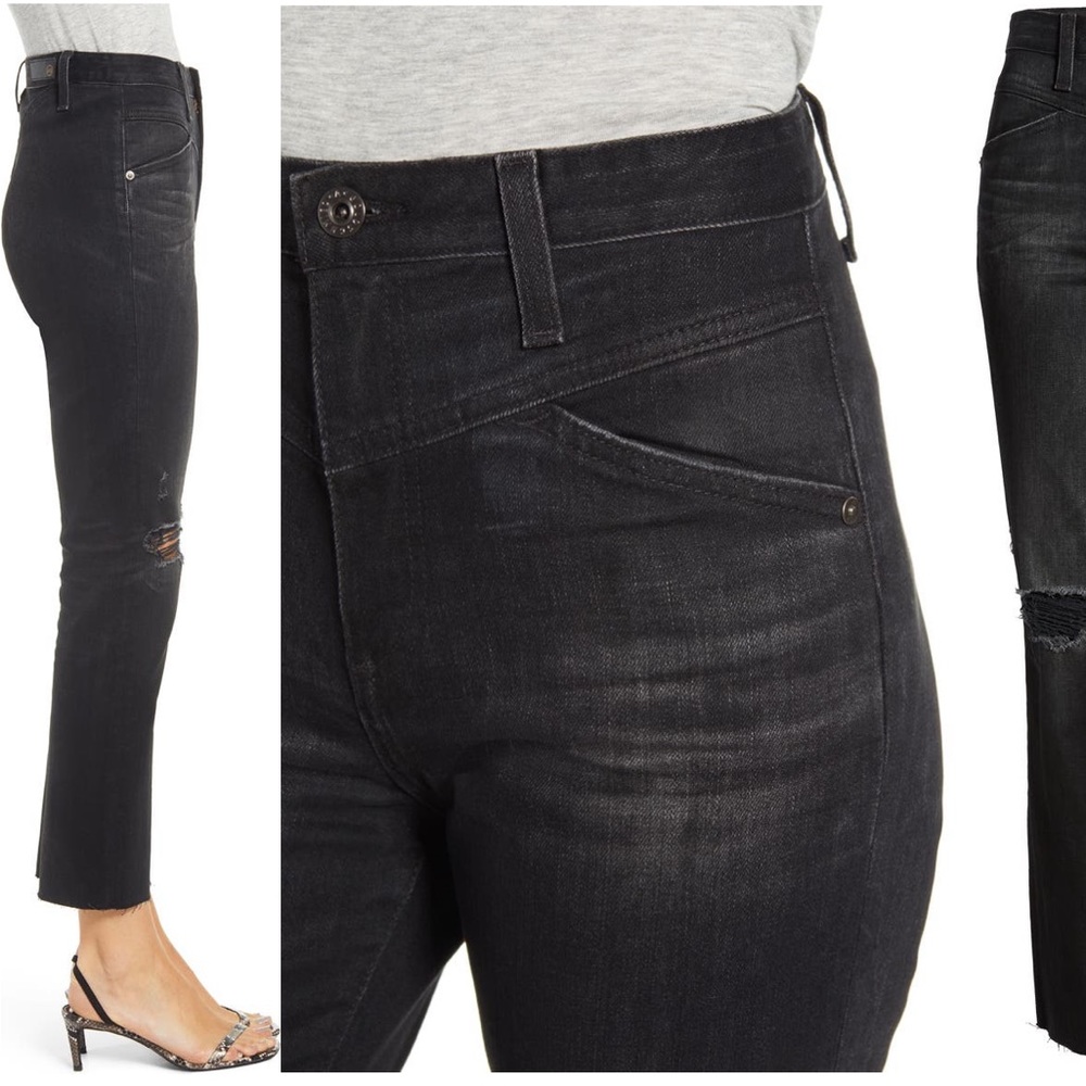 AG black high waisted ripped raw hem ankle jeans - Picture 3 of 4